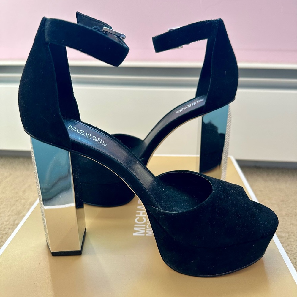 Michael Kors Black Heels with Silver Block - Picture 4 of 9